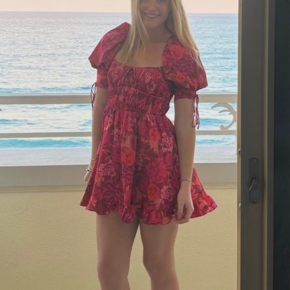 For Love & Lemon . Red Floral Open-Back Dress - Picture 8 of 9